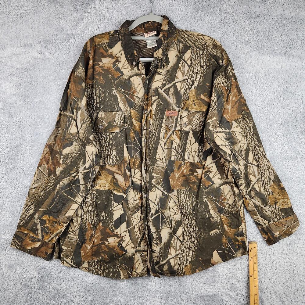 Woolrich Outdoor Guide Shirt Mens 2XL Realtree Hardwoods Camo Mesh Lined Vented